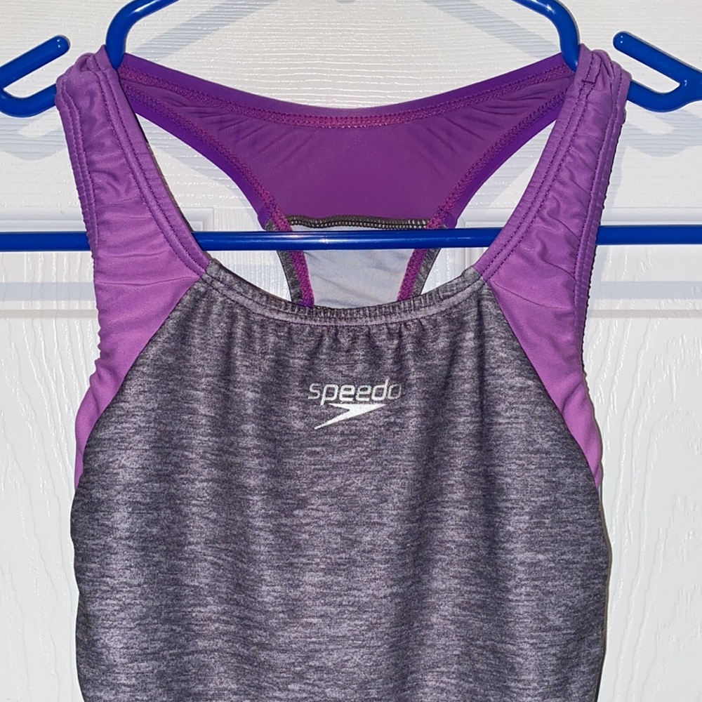 Speedo Solid Infinity Splice One Piece Swimsuit Heather Gray Size 7